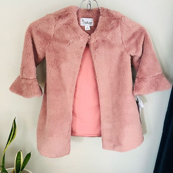 PIPPA & JULIE Kids' Faux‎ Fur Coat & Metallic Dress Set, Two Piece Mauve 4, NWT - Picture 6 of 12